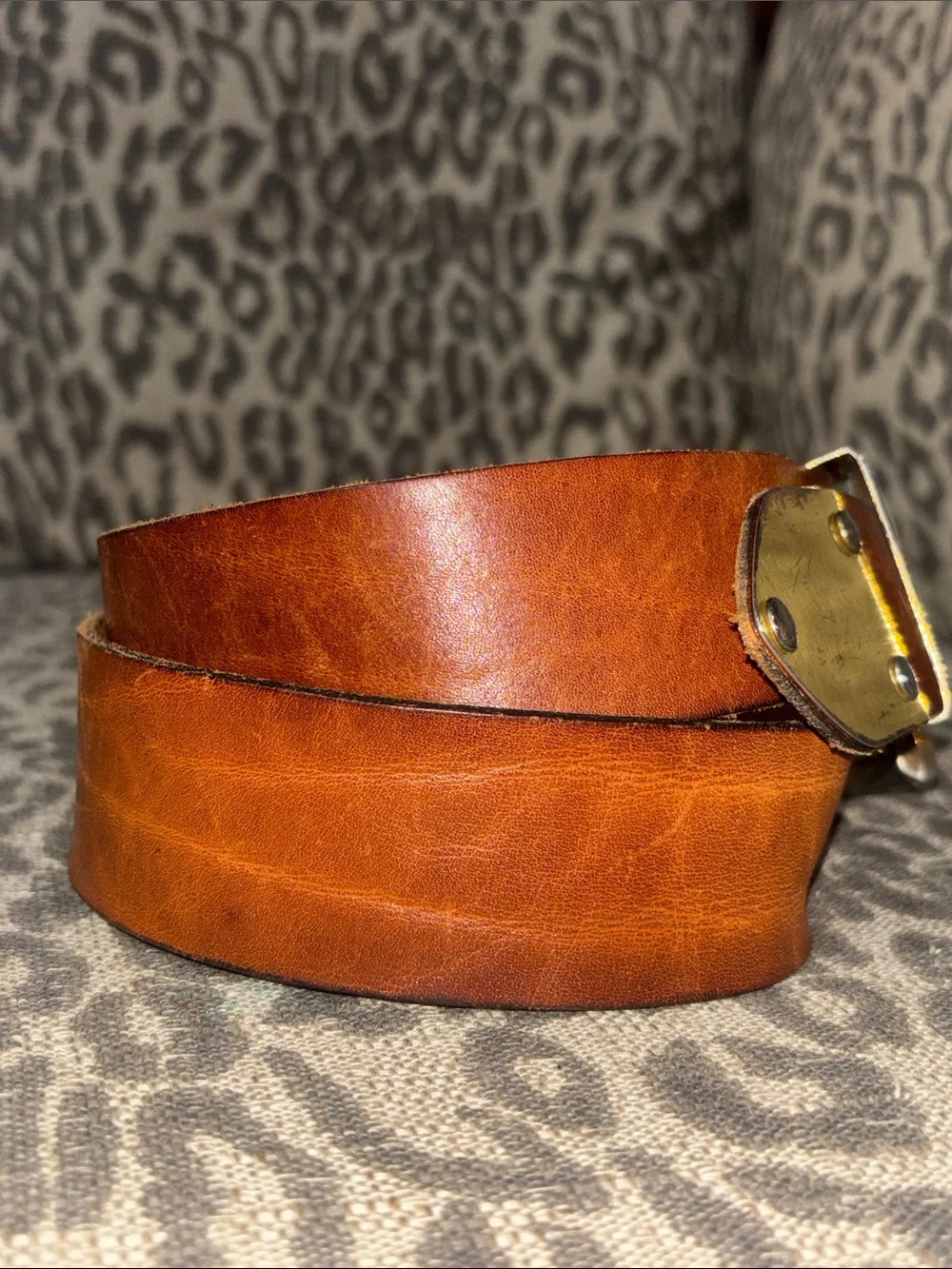Vintage steerhide belt mixedmetallic chunky metal statement belt thick buckle